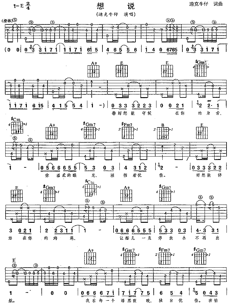 想说吉他谱 第1页